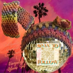 𝅺CROCHETED EAR WARMER AND FINGERLESS GLOVES SET